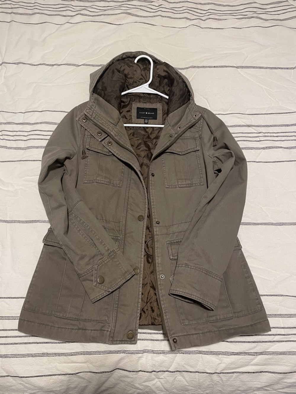Lucky Brand Olive Utility Jacket with Quilted Brown Liner